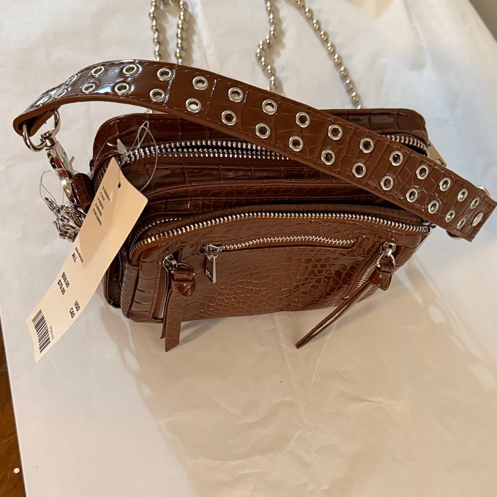 Urban Outfitters Brown Croc-Embossed Crossbody Bag - Picture 3 of 13